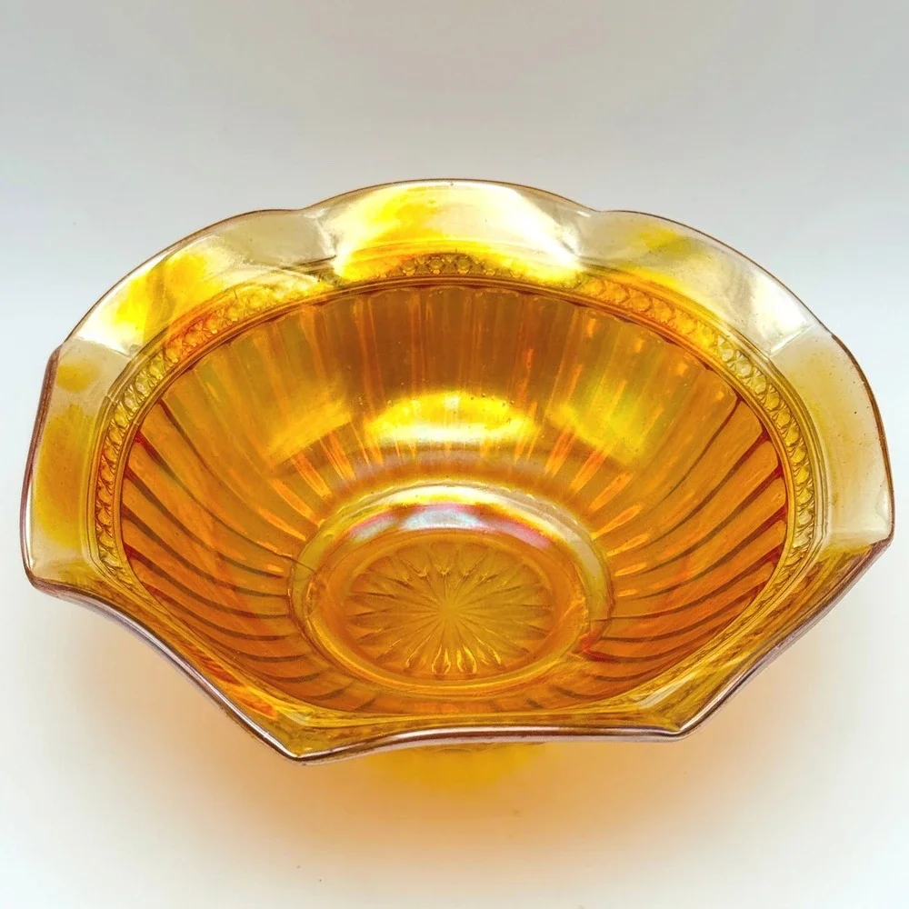 Imperial Fancy Colonial Marigold Carnival Glass Bowl Scalloped Iridescent 7.5